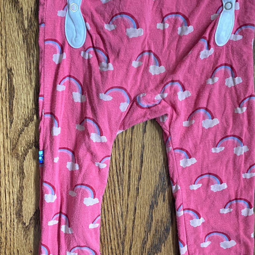 Pink rainbow print Kickee Pants zip up bamboo one piece pj with bum flap, 12-18M - Picture 11 of 12